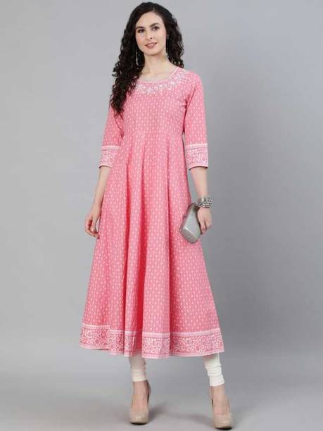 RIYA EXPORTS Women Embellished Viscose Rayon Anarkali Kurta (Pink