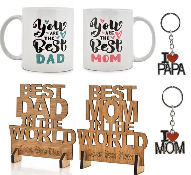 PRIDE STORE "Best Mom/Dad"s with 2 "Best Mom/Dad" Wooden tgvcf d4xc and 2 Key-chains Ceramic Coffee Mug