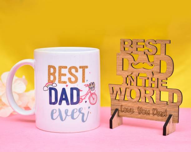 THE CLICK INDIA Best Dad Ever With Wooden Showpiece For Father|Dad Gift For Fathers day,Birthday Ceramic Coffee Mug