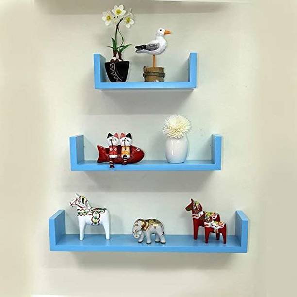 LION WOOD CAFE WOODEN U SHAPE HANGING WALL SHELF FOR LIVING ROOM AND BED ROOM MDF (Medium Density Fiber) Wall Shelf
