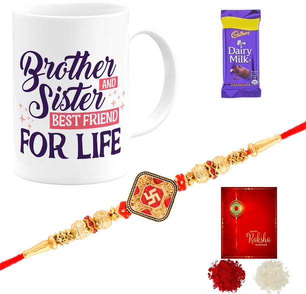 Poorak Rakhi For Brother Greeting Card Combo 73653GLA Gold Gift Box