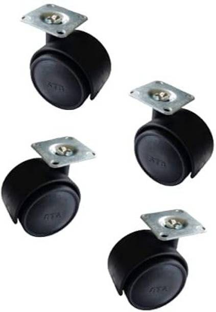 Caneuf Heavy Duty Plate with Polypropylene Plastic Twin Castor for Furniture set of 4 Swivel Furniture Caster