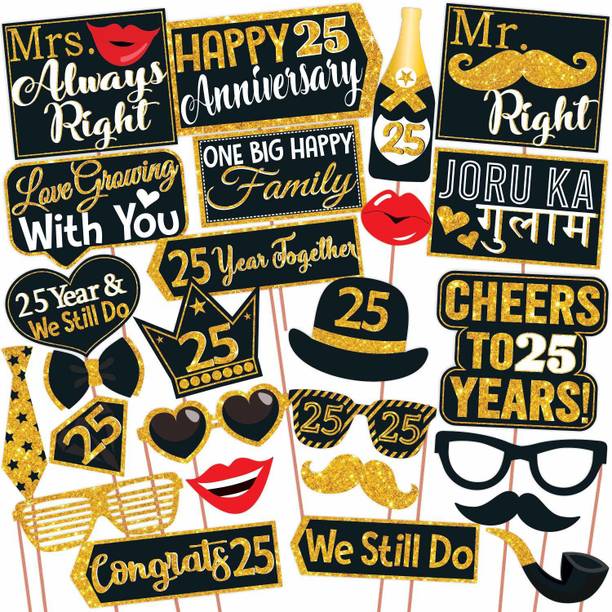 ZYOZI 25th Anniversary Photo Booth Party Prop,Anniversary Party Decoration- Pack Of 26 Photo Booth Board