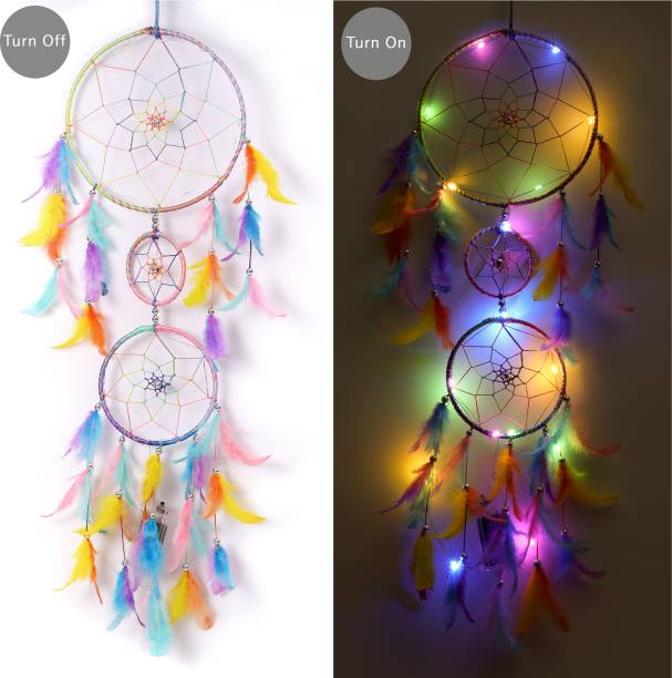 ILU Dream Catcher With Lights, Wall Hanging, Craft, Home Decor, Handmade For Bedroom Feather Dream Catcher