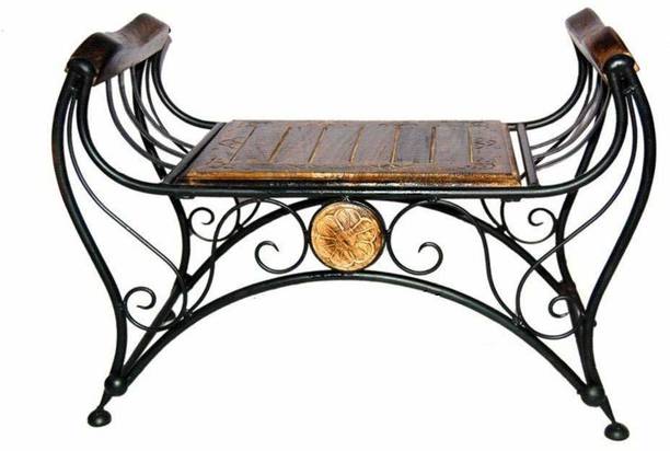 art export Wooden & Wrought Iron Patio Bench for Room/Lounge Furniture/Balcony/Office Living & Bedroom Stool