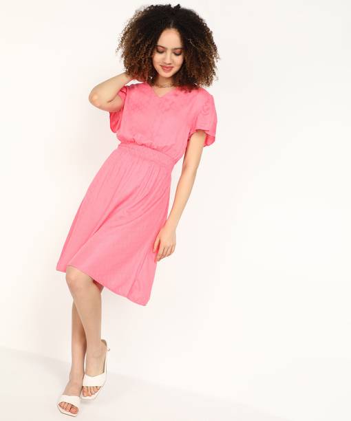 Women Fit and Flare Pink Knee Length Dress