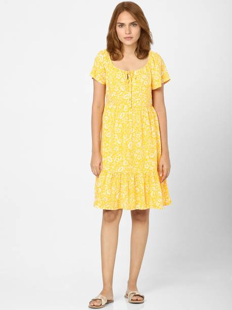 Women A-line Yellow Knee Length Dress