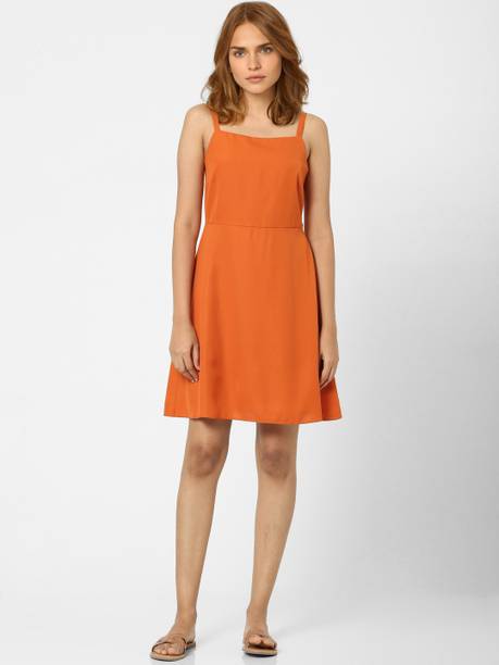 Women A-line Orange Mini/Short Dress