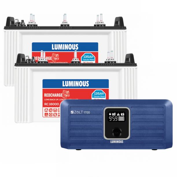 LUMINOUS Zolt 1700 Pure Sine Wave Inverter with RC 16000 135Ah Tubular Inverter Battery