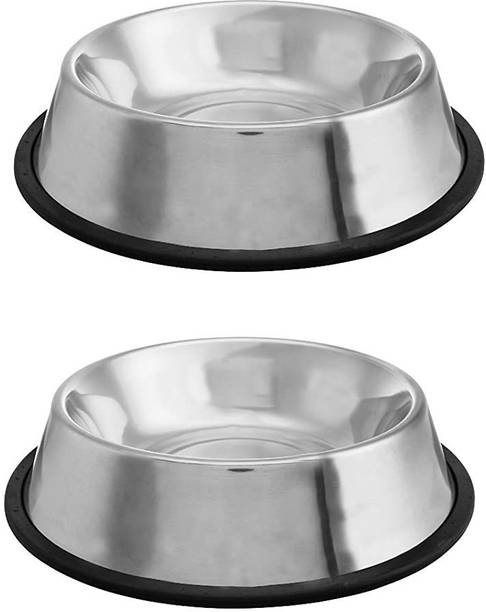 Furever Friends Pet Feeding Bowls for Dog with Anti Skid 2 Pack Silver Plated, Stainless Steel Pet Bowl