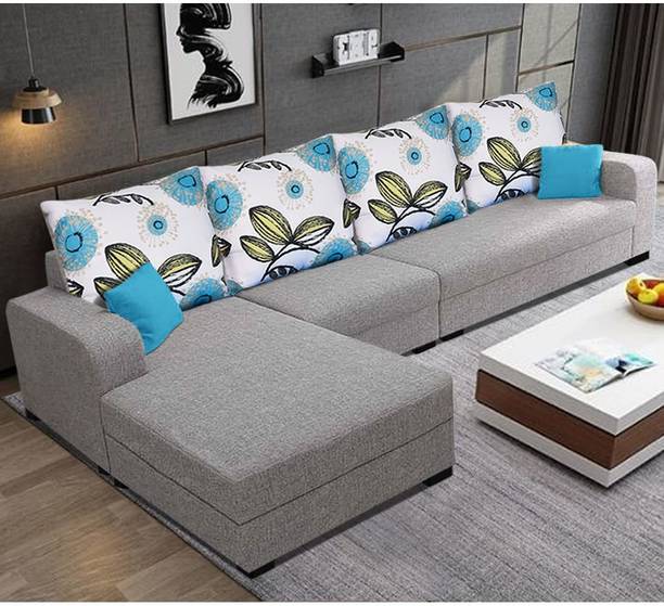 Brickwud Bartos 6 Seater Fabric LHS L Shape Sofa Set (Blue-Grey) Fabric 6 Seater Sofa