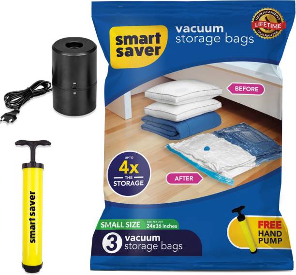 Smart Saver Vacuum Storage bags - Pack of 3 Small with Handpump and Electric Pump Travel Storage Vacuum Bags