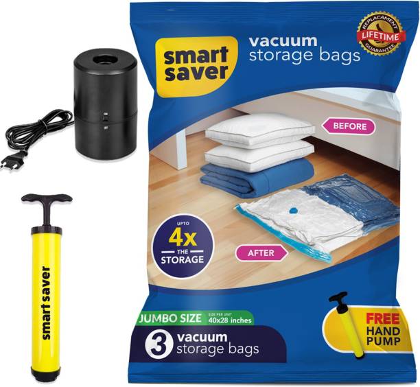 Smart Saver Vacuum Storage Bags with Electric Pump Jumbo Size (70 X 100 cm) Pack of 3 High Volume Storage Vacuum Bags