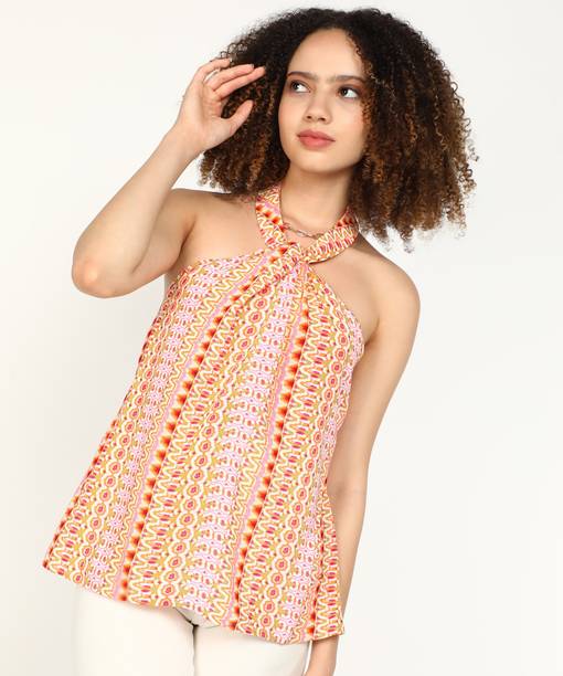 Casual Sleeveless Printed Women Pink Top