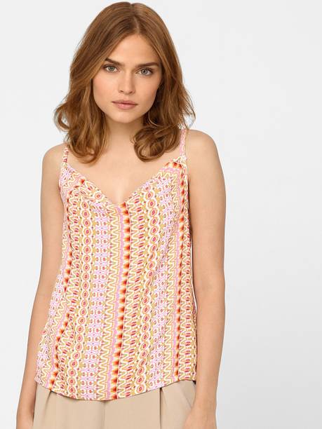Casual Shoulder Straps Printed Women Pink Top