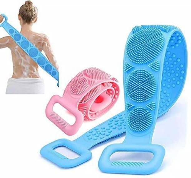 thriftkart Silicone Body Back Scrubber Bathing Brush For Deep Skin Cleaning Massage Dead Skin Removal Exfoliating Belt For Shower (Multi Color, Pack of 1)