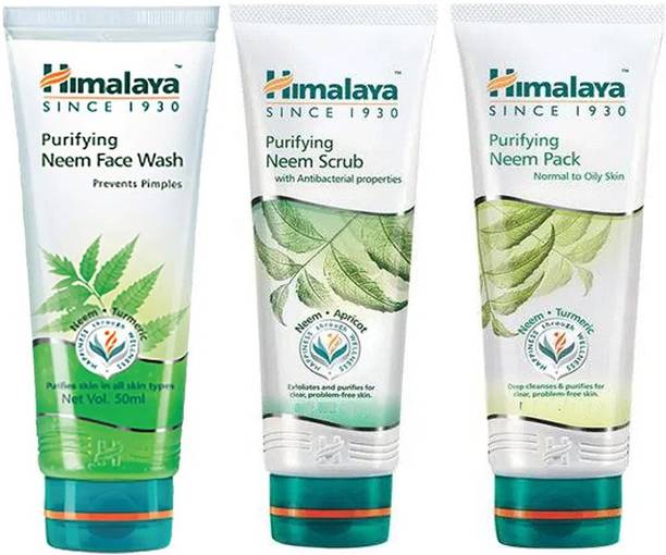 HIMALAYA Purifying Neem Face Wash + Neem Scrub + Neem Face Pack (3X50g)