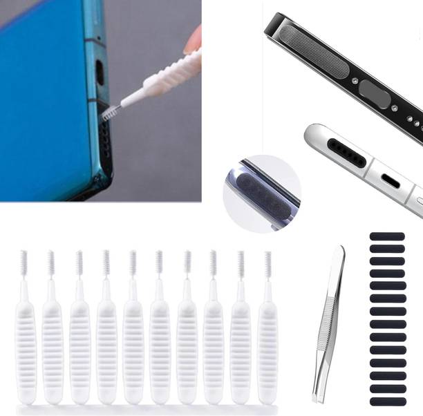 MAK Cleaning Kit Accessory Combo for Mobile Holes Gaps Brush Cleaner(10 pcs), Dustproof Net Stickers(14Pcs-1.6cm Each)