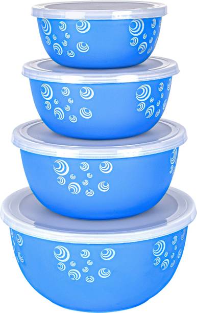 Zaib bowl microwave oven cookware set steel container bowl ( set of 4 blue spiral ) Pack of 4 Cook and Serve Casserole Set