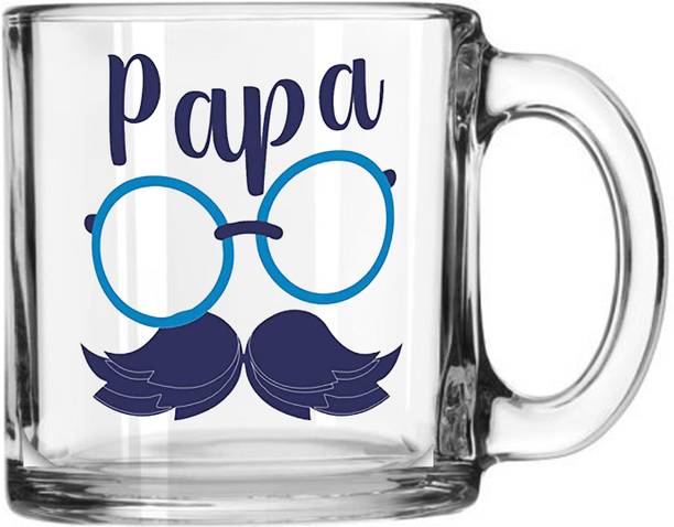 V Kraft Pack of 1 Glass " I LOVE PAPA " Unique Transparent Glass Mug Gift for dad anniversary birthday