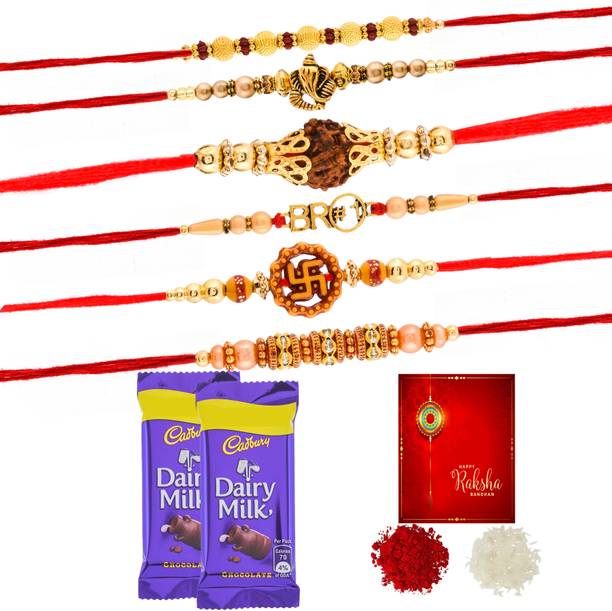 Poorak Rakhi Set of 6 Chocolate Combo 6CA Gold Gift Box