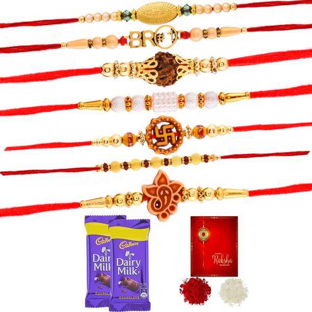 Poorak Rakhi Set of 7 Chocolate Combo 7CA Gold Gift Box