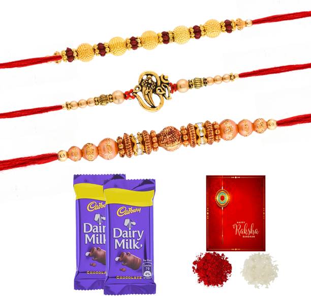 Poorak Rakhi Set of 3 Chocolate Combo 3CA Gold Gift Box