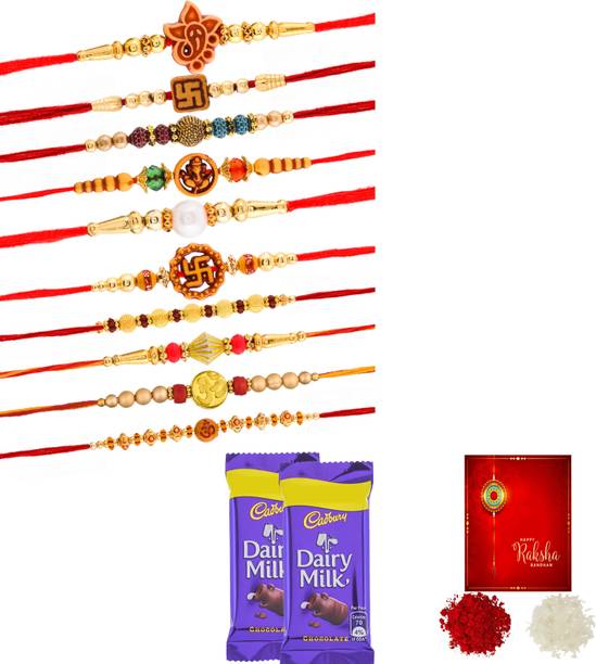 Poorak Rakhi Set of 10 Chocolate Combo 10CA Gold Gift Box