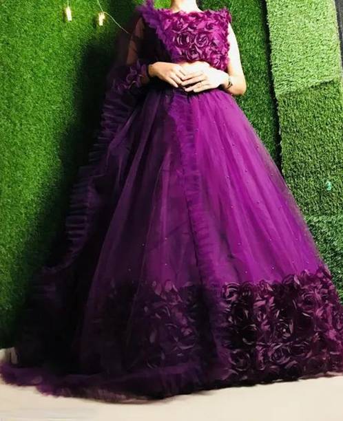 Embroidered, Embellished, Self Design, Chevron/Zig Zag Semi Stitched Lehenga Choli