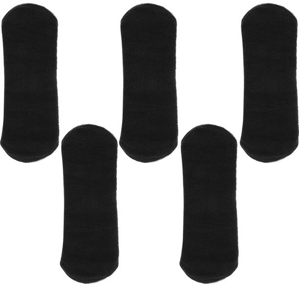 CareDone Pack of 5, Black Cloth Period Pads Washable Napkin for Heavy Flow with Wings. Sanitary Pad