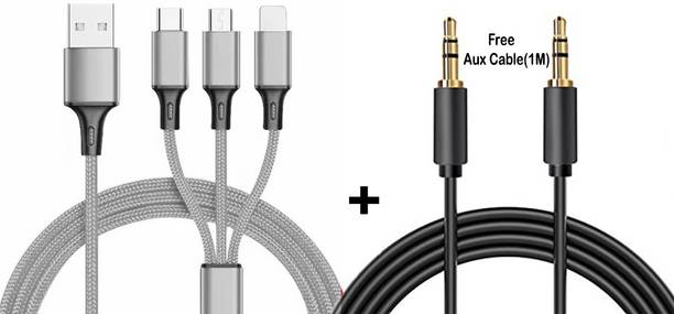 BUFONA Micro USB Cable 1.3 m 3in1 Multiple Pin Charging Cable Multi Charger Cable Fast Charging Pad+Aux Cable