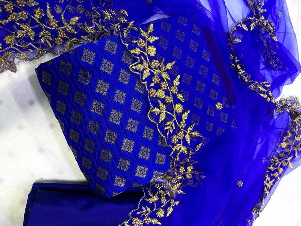 Unstitched Silk Blend Salwar Suit Material Printed