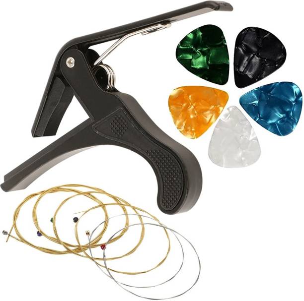 IMAGINEA Combo of Acoustic Guitar String and Clip On Guitar Capo with 5 Plectrum Picks Clutch Guitar Capo
