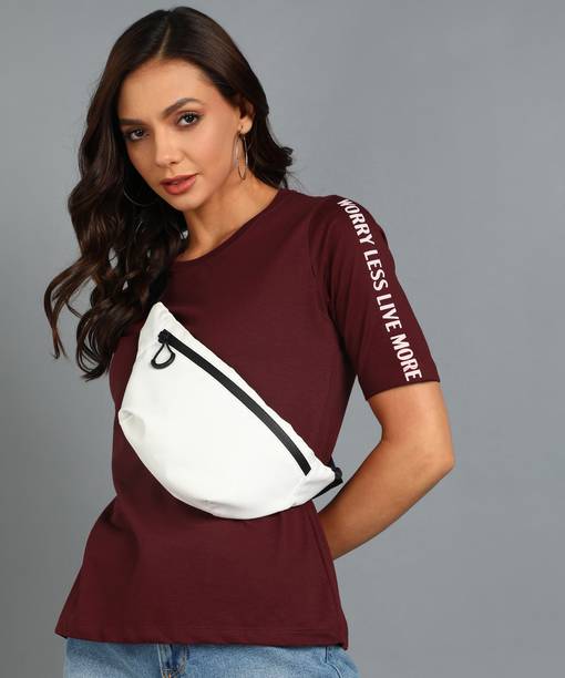METRONAUT By Flipkart Solid Women Round Neck Cotton Blend Maroon T-Shirt