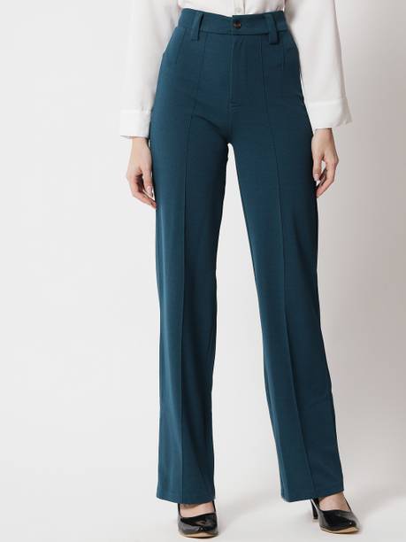 Women Regular Fit Dark Green Viscose Rayon Trousers