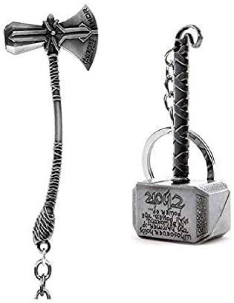 Tagnation Marvel Avengers Thor Axe &amp; Mjolnir- Hammer Stormbreaker Metal Keychain Key Chain