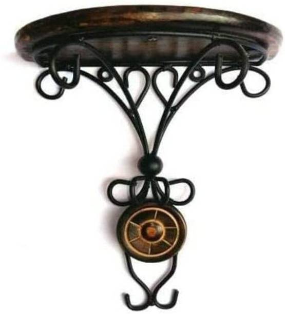 Shine Shopping Wooden & Wrought Iron Wall Bracket Shelf Piece/Wall Hanging for Living Room Iron, Wooden Wall Shelf