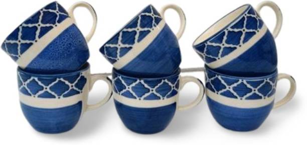 OriginalCeramics Pack of 6 Ceramic Blue Hand Painted Tea Cups