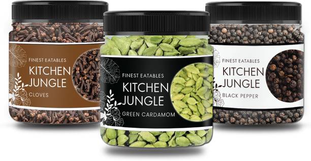 Kitchen Jungle Spices Combo Pack - (Black Pepper + Green Cardamom + Cloves) - 50g Each
