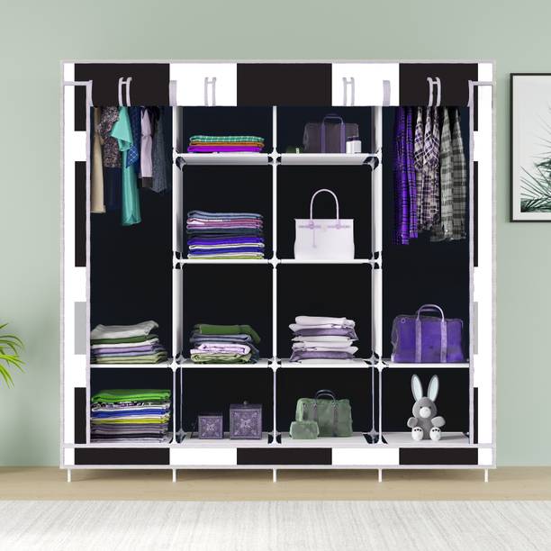 Elvish 3 door 12 Shelf Printed Carbon Steel Collapsible Wardrobe