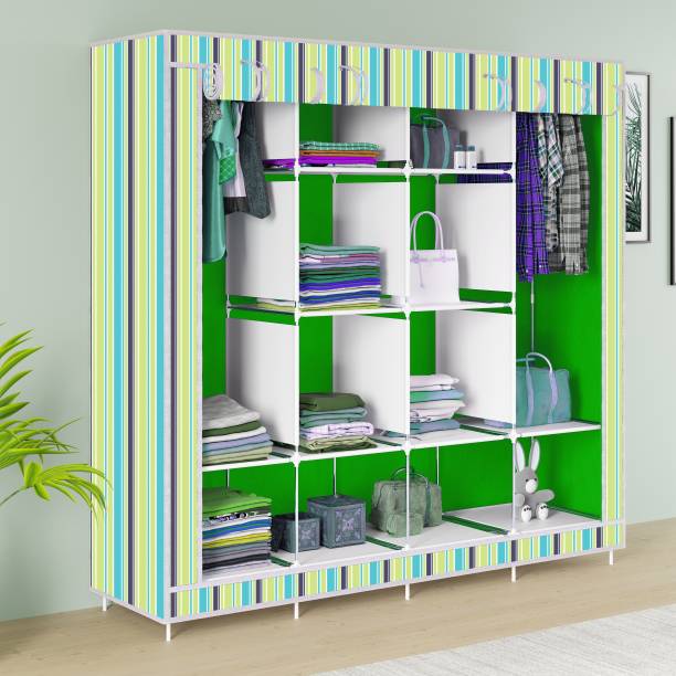 Home Reserve 3 door 12 Shelf Adroble Printed Carbon Steel Collapsible Wardrobe