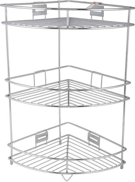 Dhruvmagic Utensil Kitchen Rack Steel 3 -Tier Stainless Steel Kitchen Plate Dish Corner Shelf Stand Utensils Storage