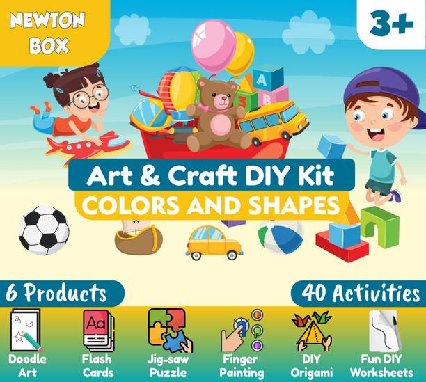 Little Olive "Newton Box 6 in 1 Art and Craft DIY Kit | Colours and Shapes Theme "
