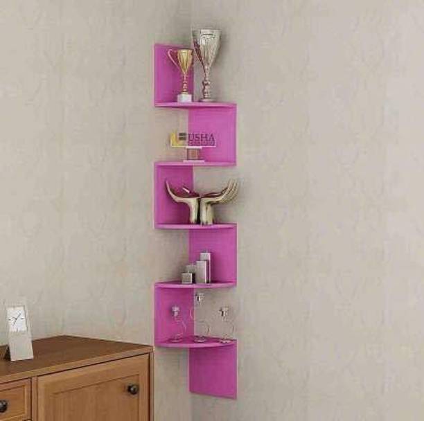 woodinzo Corner Hanging Shelf for Living Room Stylish | Zig Zag Home Decor Floating MDF (Medium Density Fiber), Wooden Wall Shelf