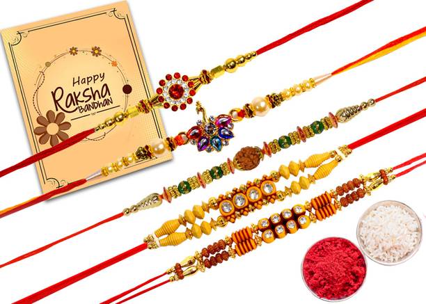 Avirons Designer Rakhi Gift for Brother IZ22-23 Mauli Thread Rakhi, Greeting Card  Set