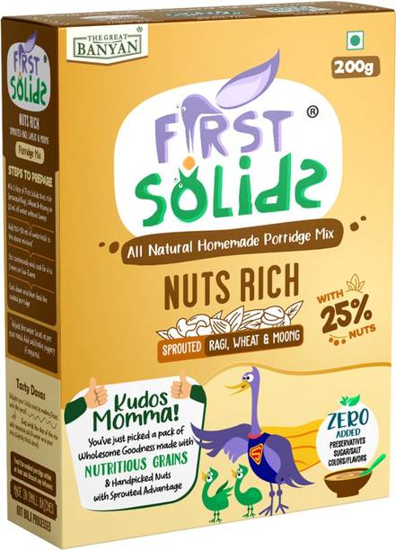 First Solids Nuts Rich Sprouted - Ragi Wheat Moong Porridge Mix Homemade Natural Food for Little Ones Cereal