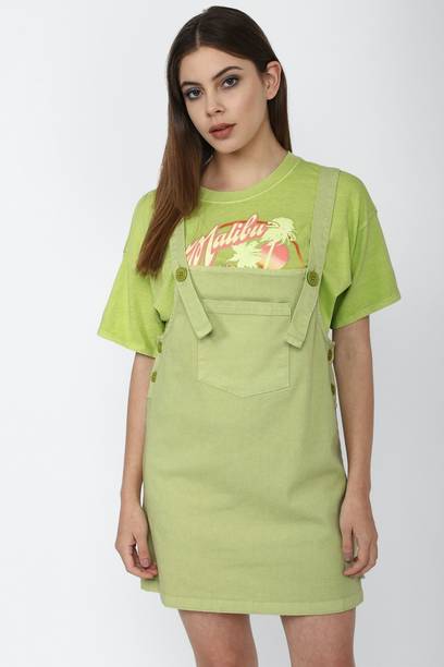 Women Pinafore Green Mini/Short Dress