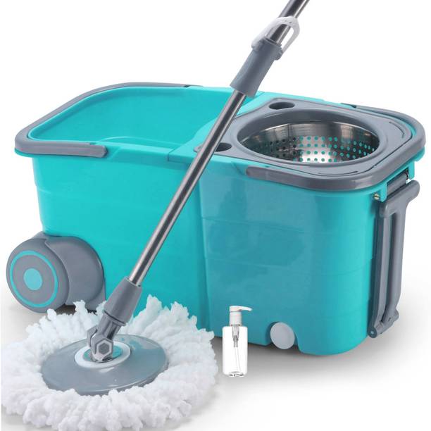 V-MOP Premium Double Bucket Spin Mop with Wheel (( 6 Months Warranty on Rod Set )) Wet & Dry Mop
