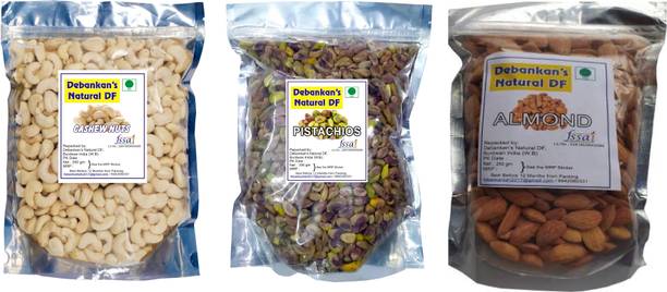 Debankan's Natural DF Premium Dry Fruits Combo Pack of 3 - 250 gram Each Almonds, Cashews, Pistachios Cashews, Almonds, Pistachios