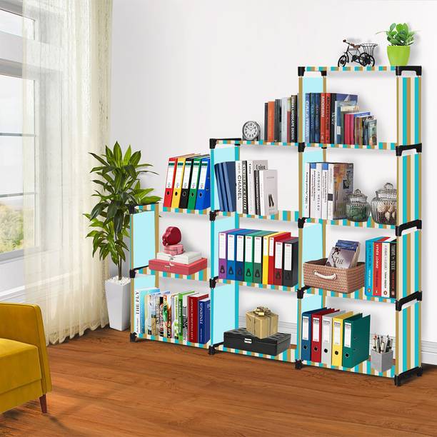 Zooper Beige Strip Print 12 Layer Simple Bookshelf/Multipurpose Rack Metal Open Book Shelf